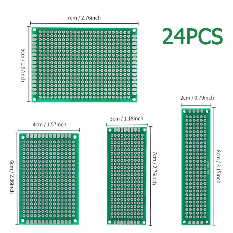 24PCS do PWB do Protótipo do Kit de Tabuleiro de duas faces da Placa de Circuito 2*8 3*7 4*6 5*7cm DIY Solda Eletrônica Kits