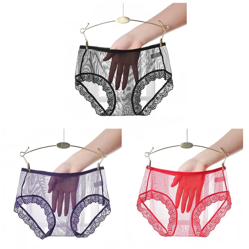 3Pcs/Set Malha Ultra-Fina Lingerie Sexy da Mulher Moda Underwear Plus Tamanho 4XL de Renda Transparente Oco Calcinha
