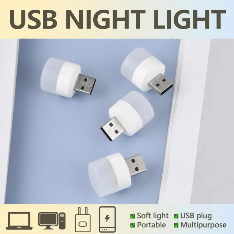 Lâmpada LED Mini Noite de Luz USB Plug de Energia da Lâmpada do Banco de Carregamento USB Livro Luzes Redondas Pequenas Leitura de Proteção para os Olhos Lâmpadas