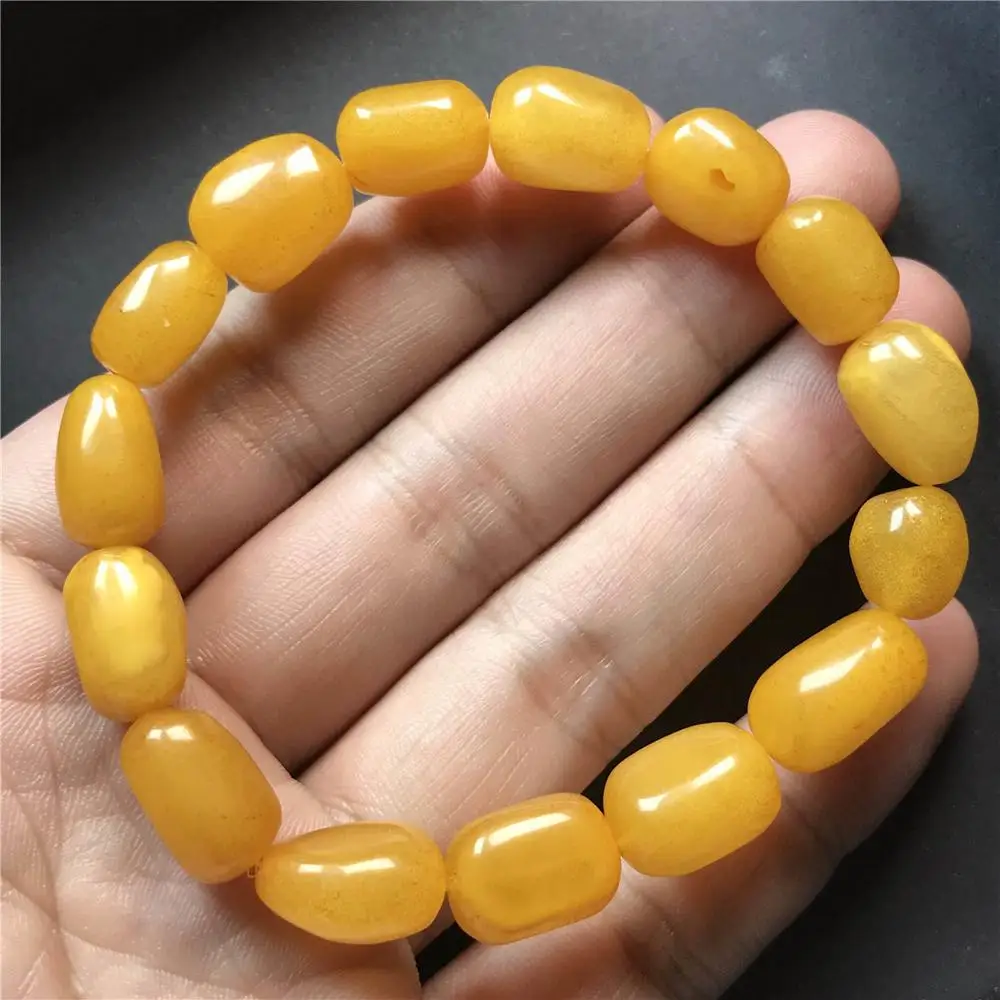 Natural Amarelo Âmbar, Cristal Pulseira Para Mulheres, Homens gostam de Presente de pedra preciosa Balde de Reiki 13x10mm Esferas Trecho Jerwelry AAAAA